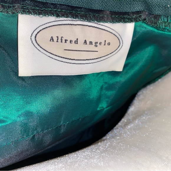 Vintage Alfred Angelo Tuxedo Style Halter Formal Green Velvet & Taffeta Long - Picture 10 of 11